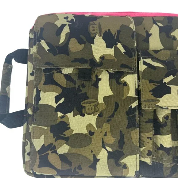 Camo Pattern Laptop Padded Zipped Case 13" Pink Trim Handle Travel Office School - Picture 7 of 10
